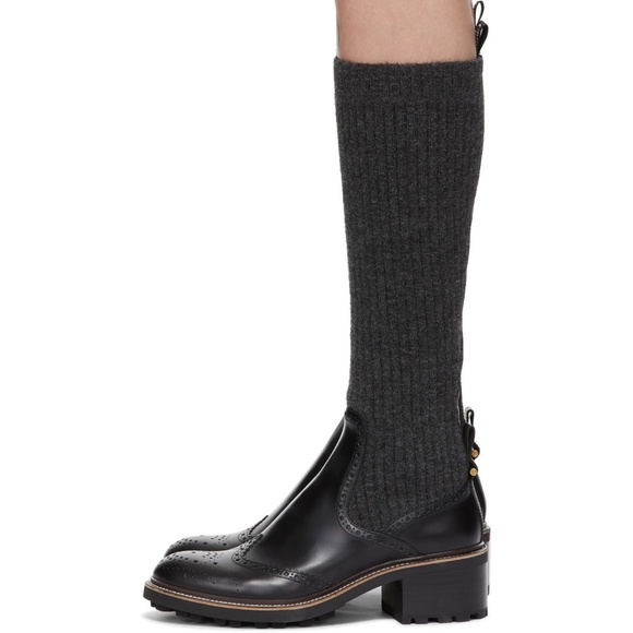 CHLOÉ Black & Grey Franne Sock Boots - Size EU 37 / US 6.5 - 7 - EUC - Picture 15 of 16
